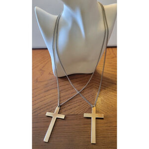 Vintage Crucifix Cross Necklace Religious Pendant Silver Tone Jewelry Lot of 2